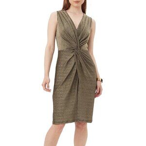Trina Turk Sayo Gold Metallic Twist Front Dress